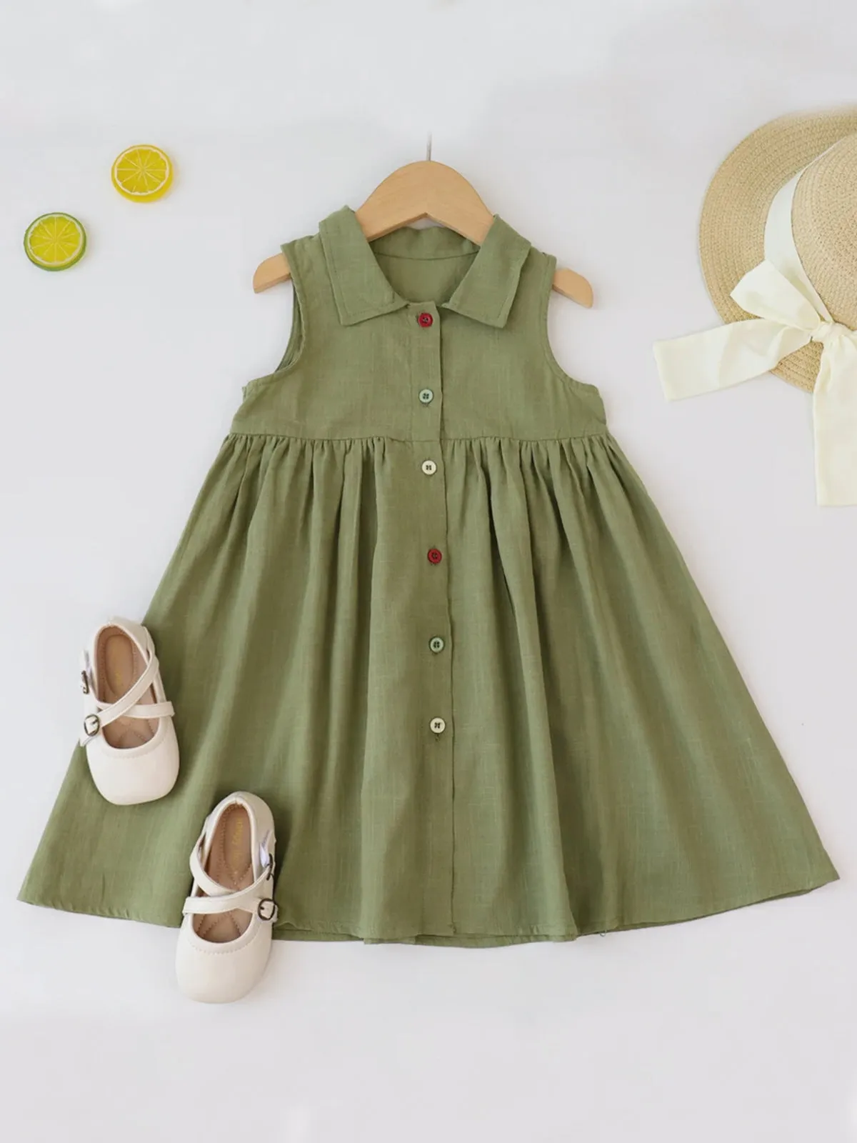 Girls Classic Button-Up Sleeveless Dress