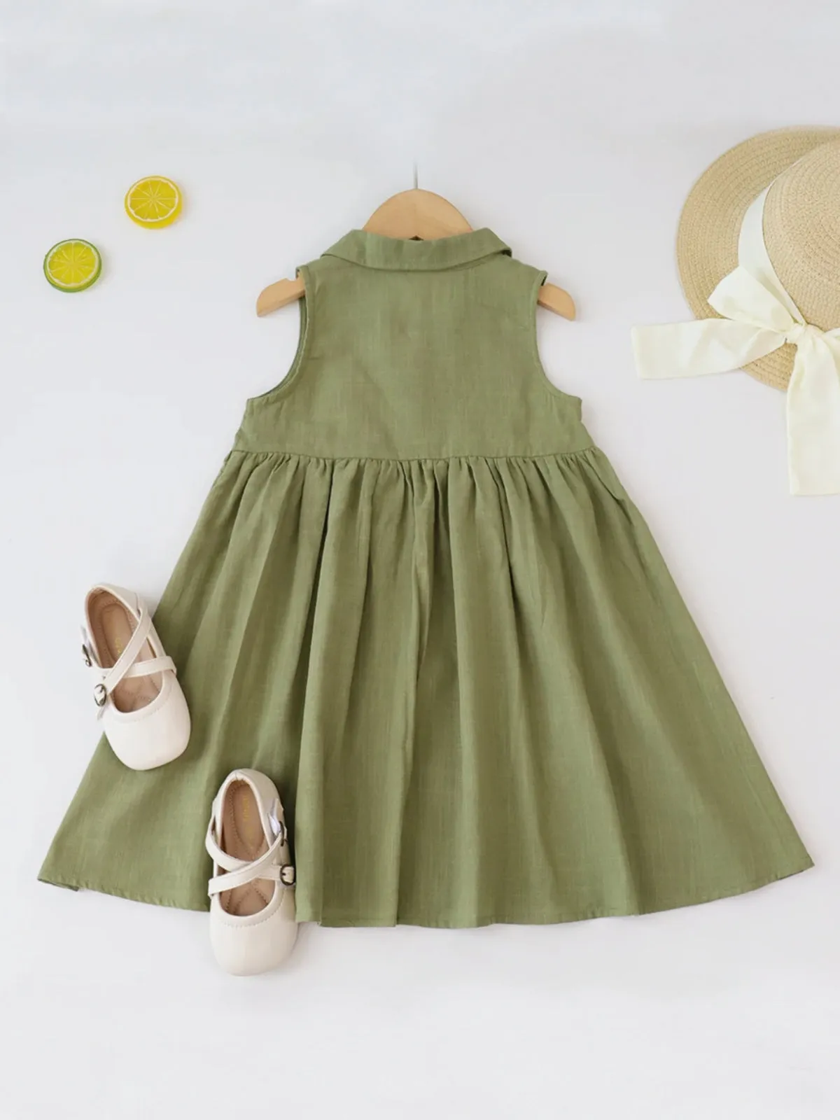 Girls Classic Button-Up Sleeveless Dress