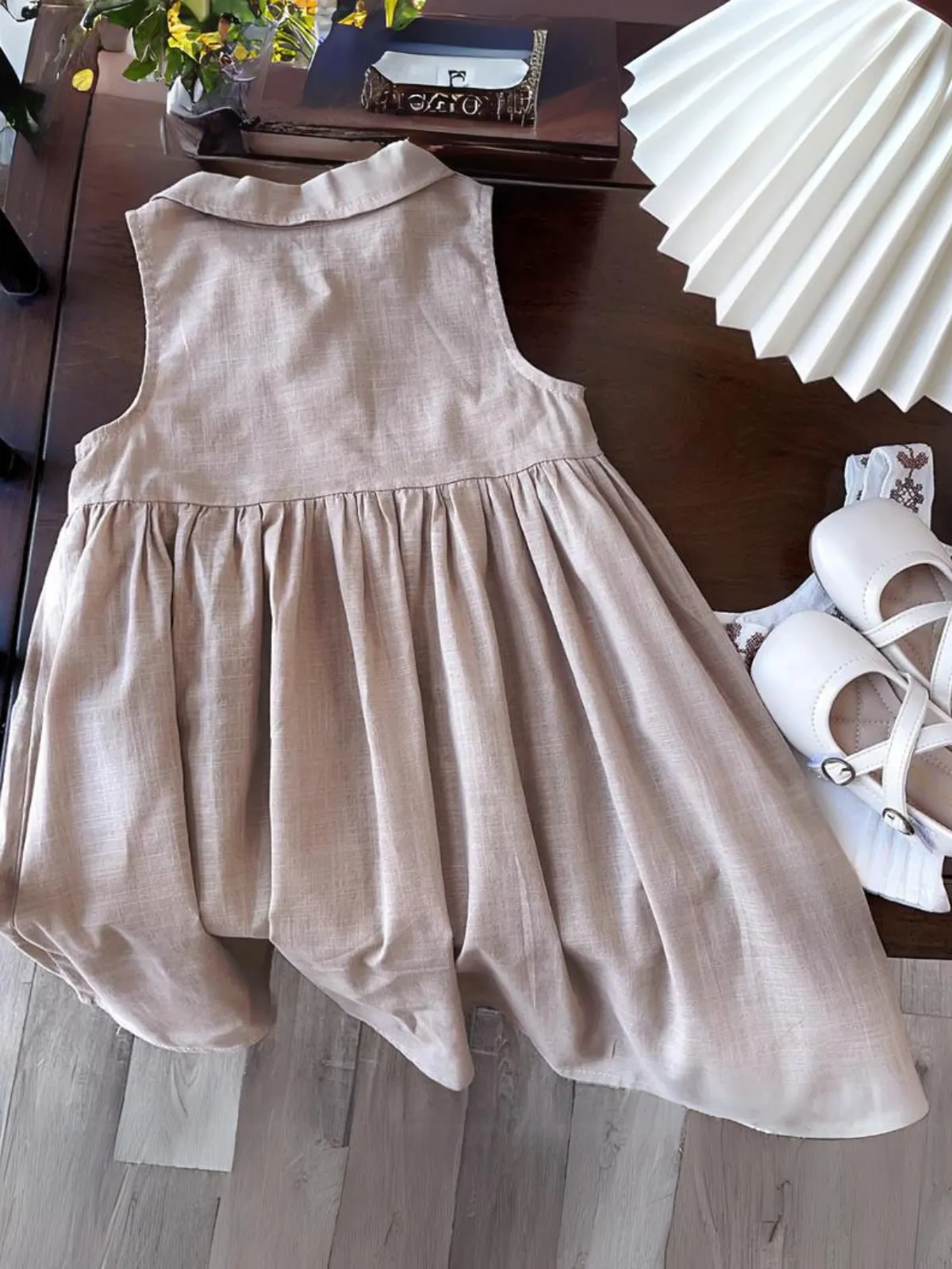 Girls Classic Button-Up Sleeveless Dress