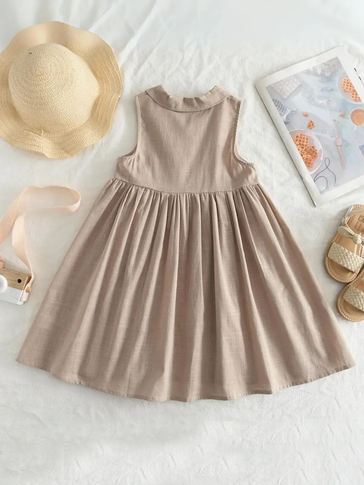 Girls Classic Button-Up Sleeveless Dress