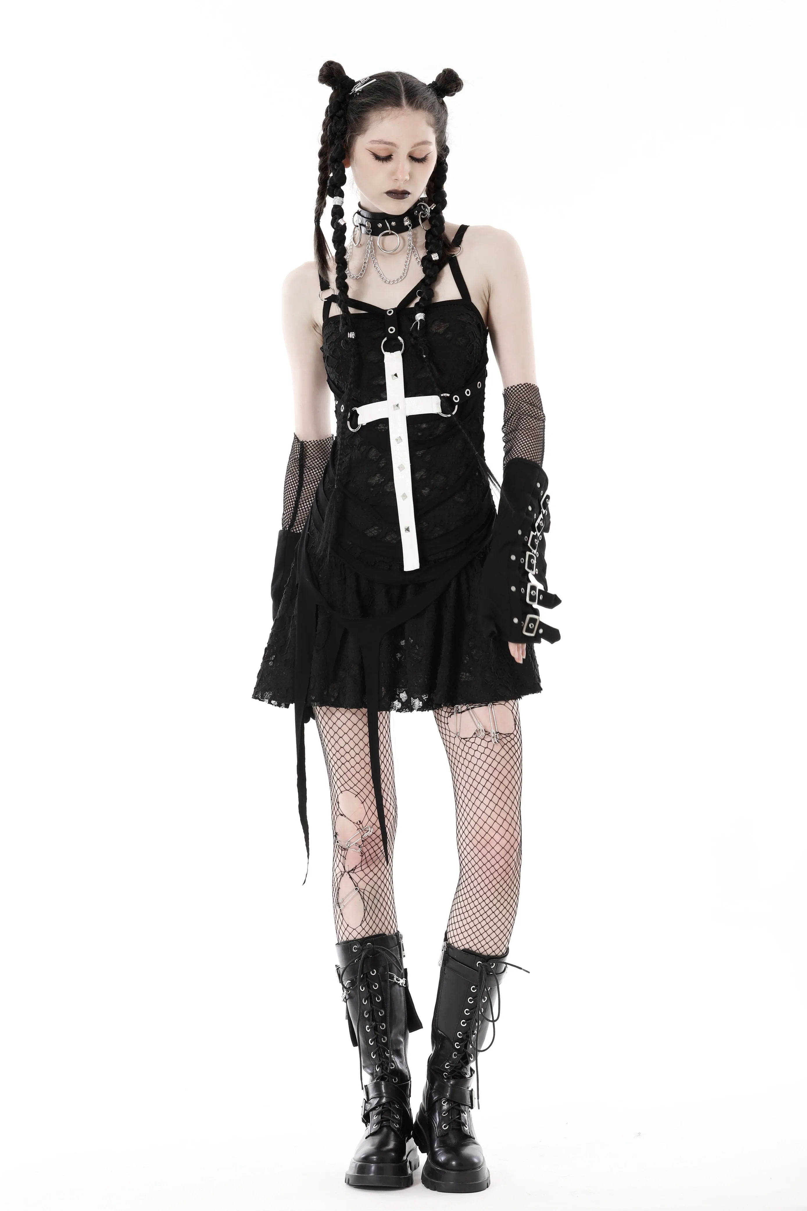 Gothic super white cross strap dress DW747