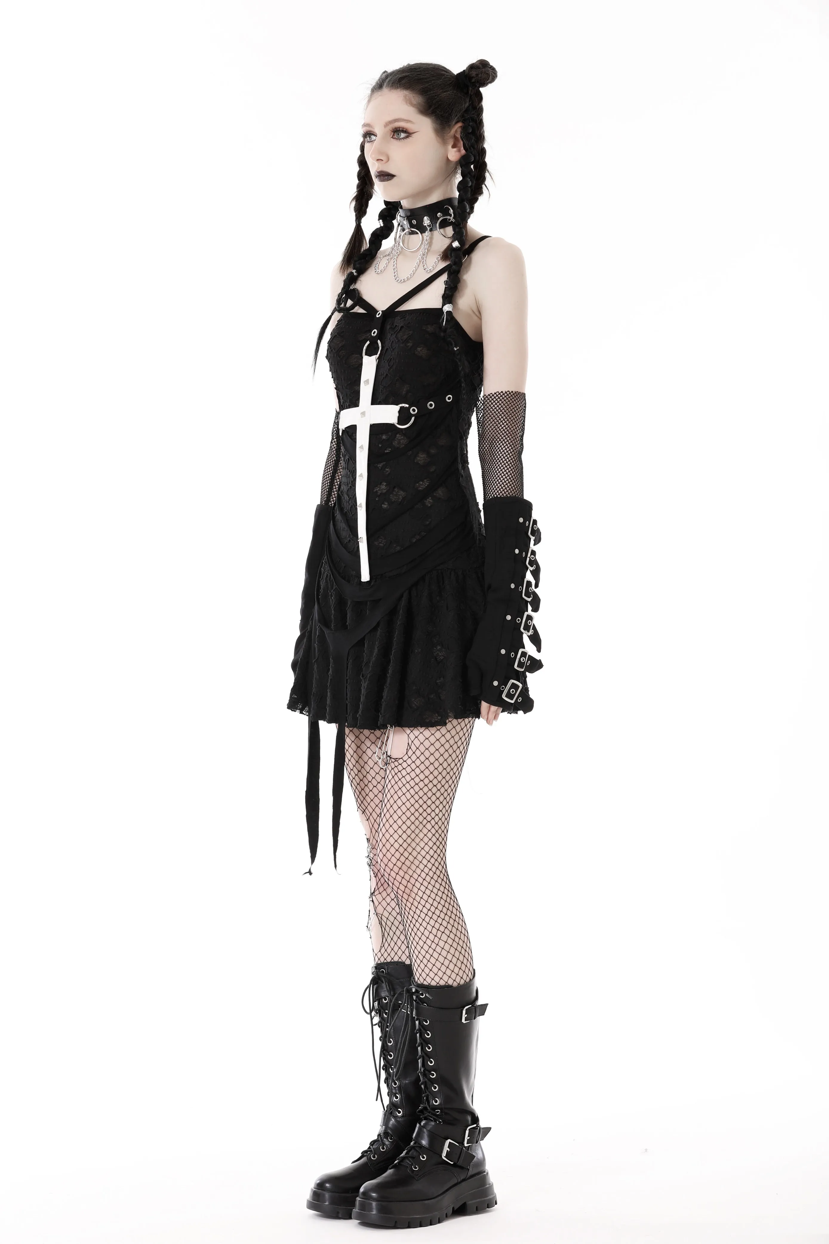 Gothic super white cross strap dress DW747