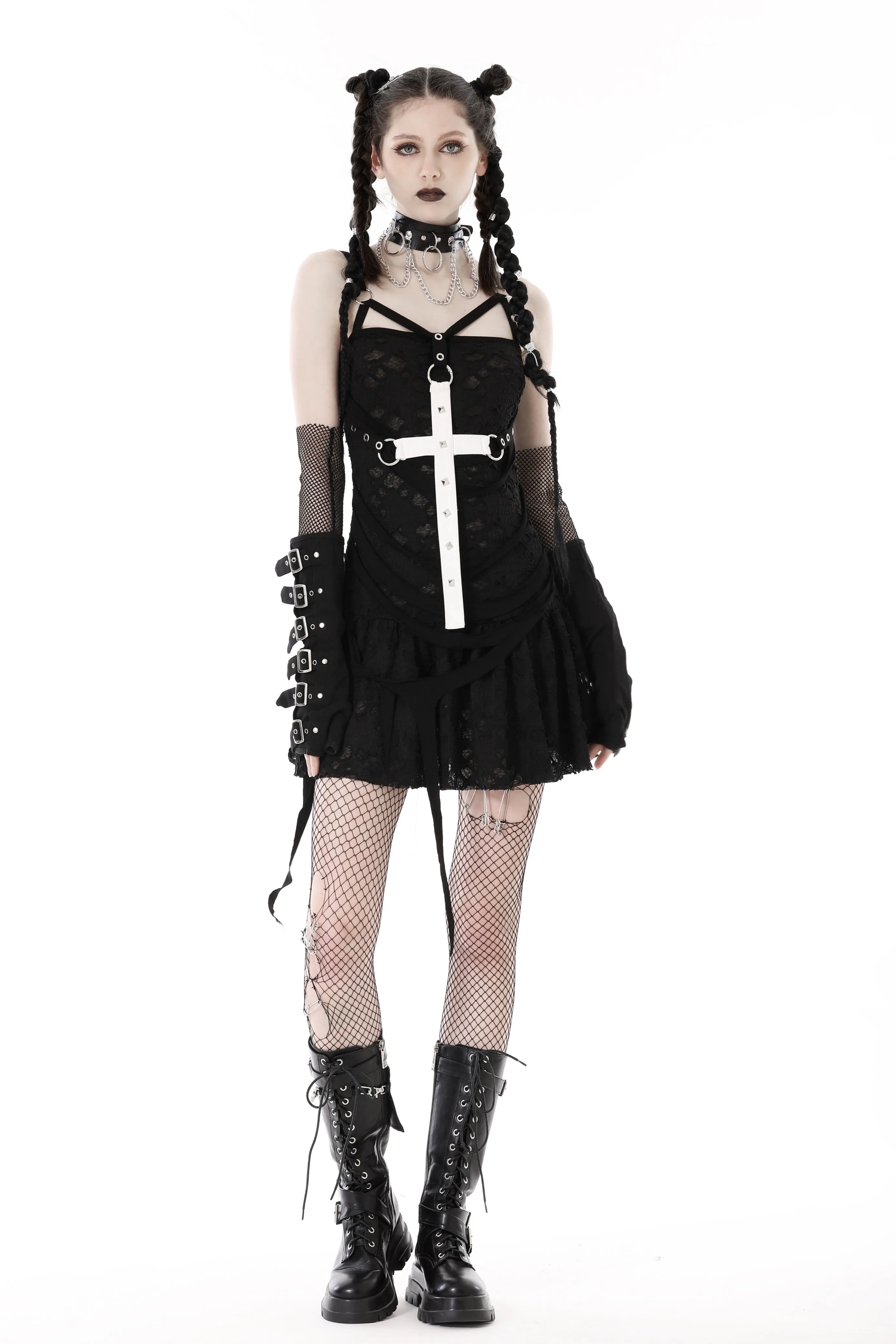 Gothic super white cross strap dress DW747