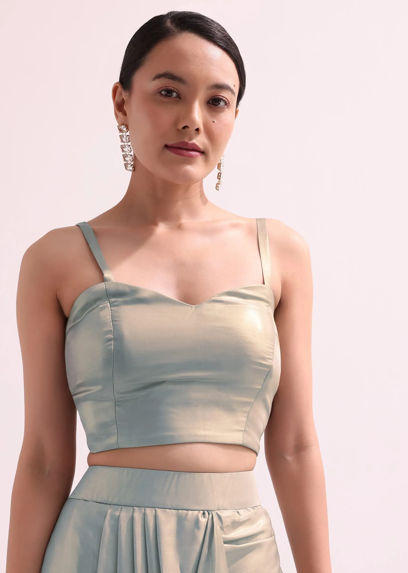 Grey Croptop And Drape Skirt Set