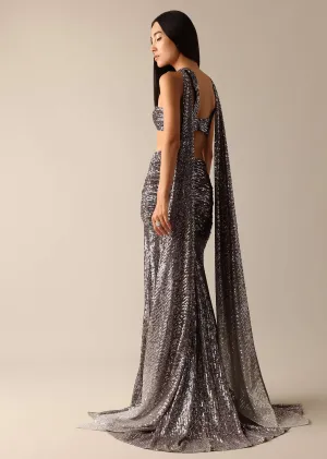 Grey Shimmer Tube Top with Fishcut Ruched Skirt
