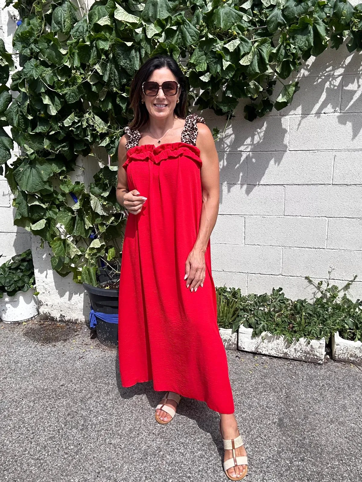Gwyneth Red Leopard Strap Dress