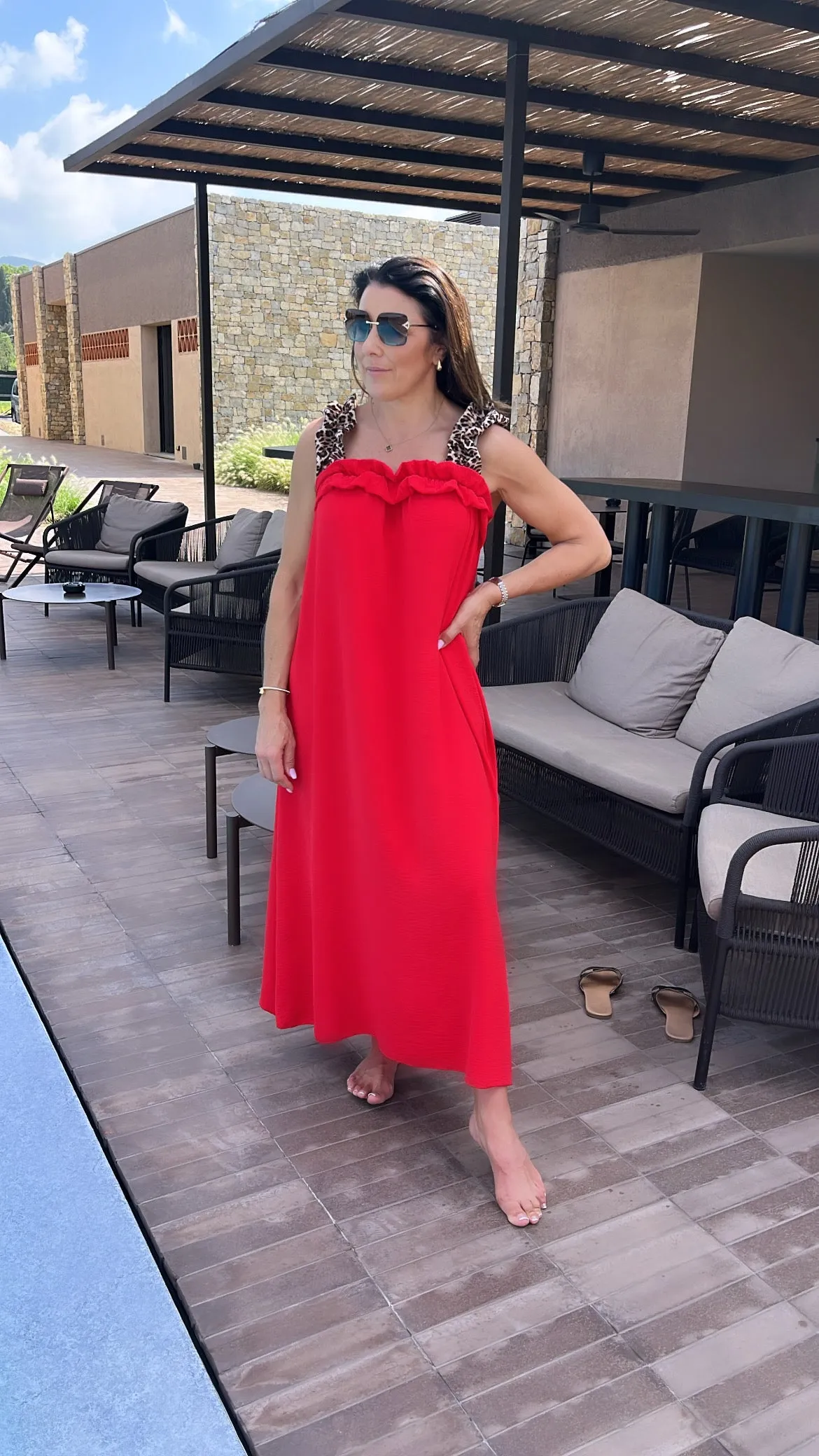 Gwyneth Red Leopard Strap Dress