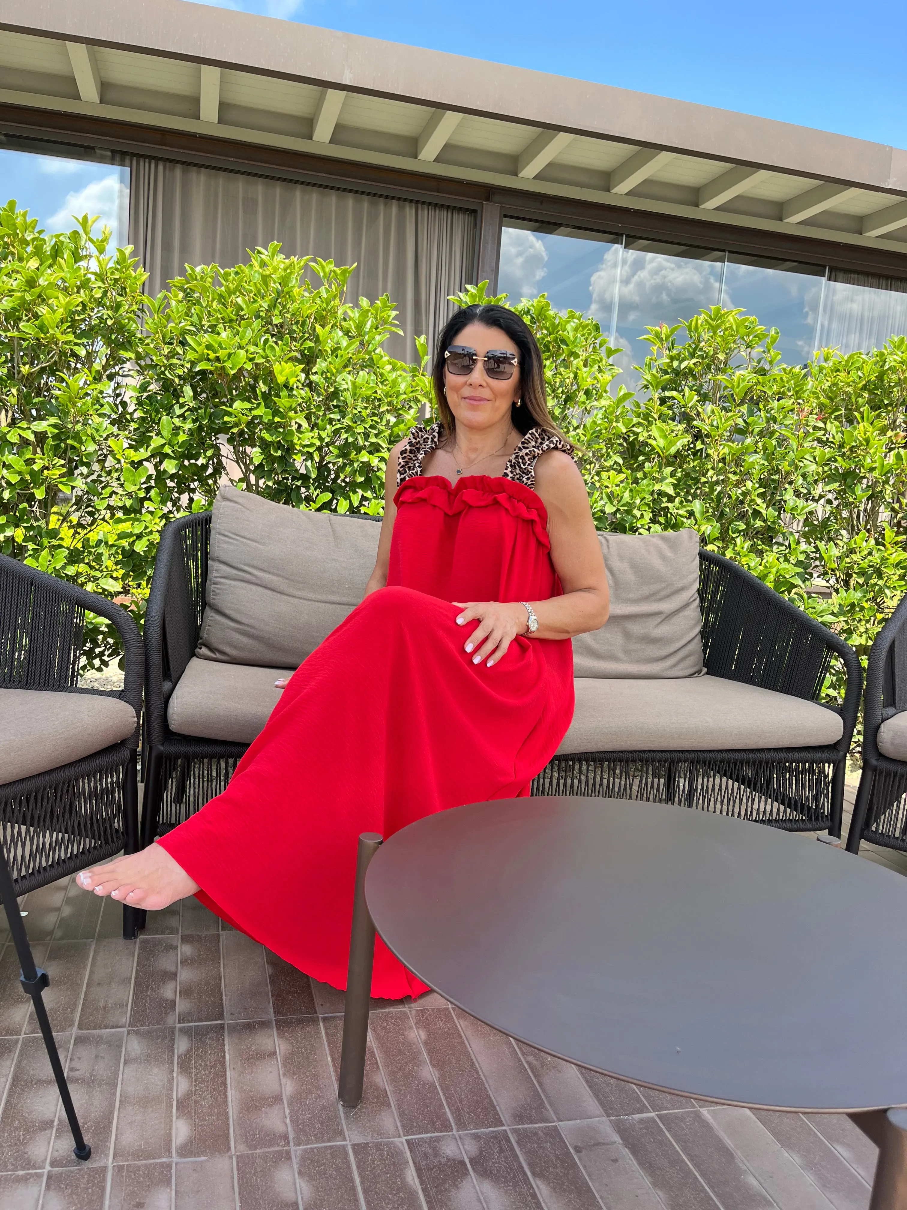 Gwyneth Red Leopard Strap Dress