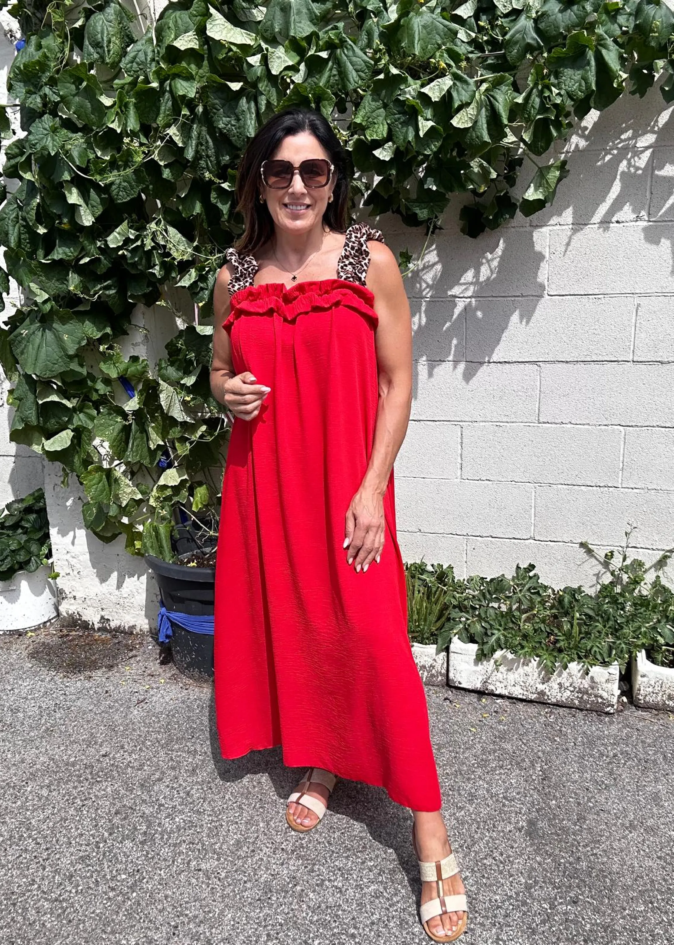 Gwyneth Red Leopard Strap Dress