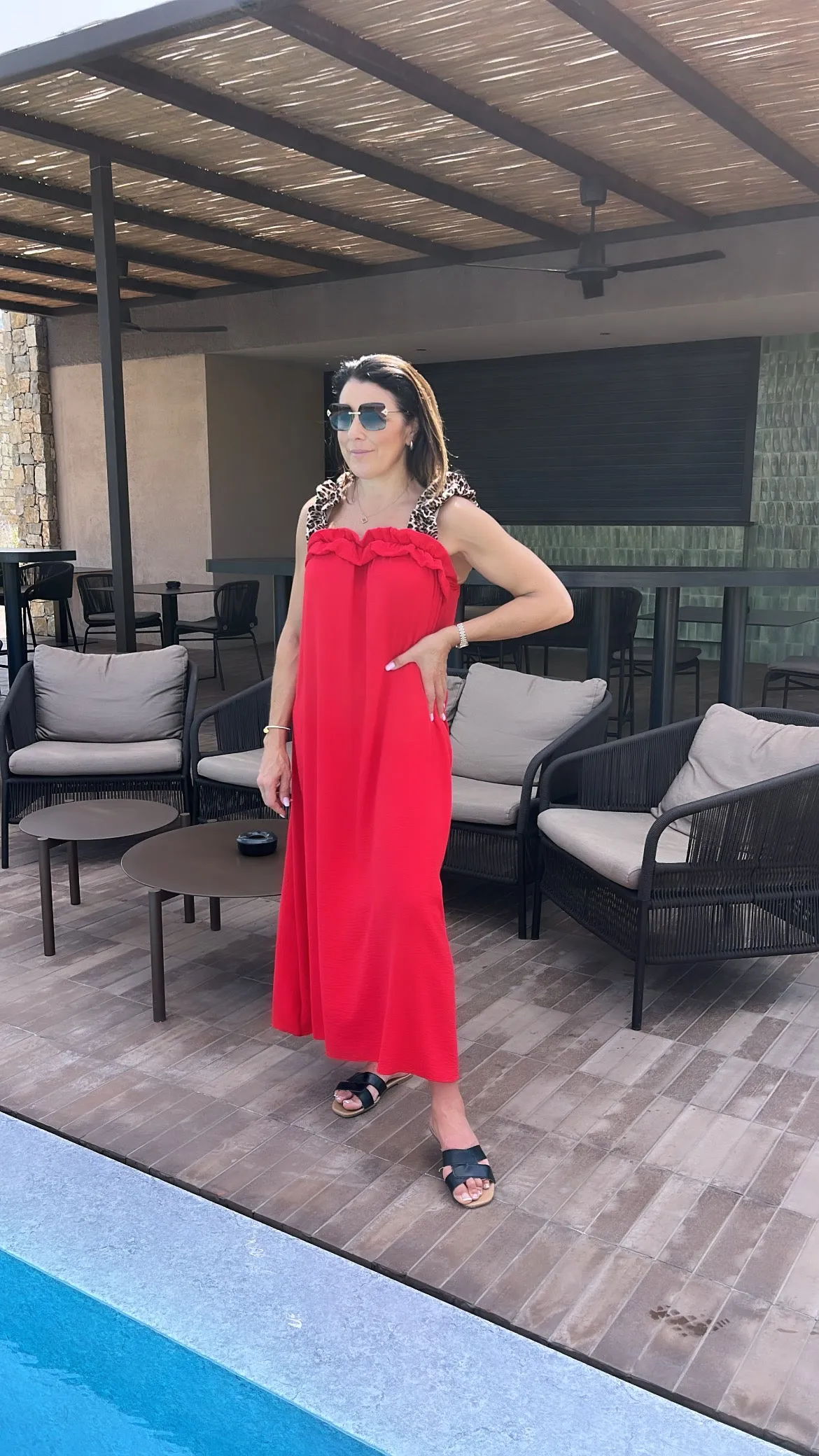 Gwyneth Red Leopard Strap Dress