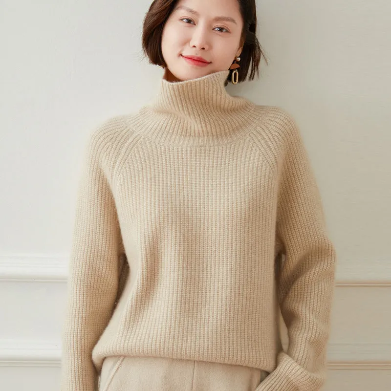 High-neck Cashmere Thickened Slim and Lazy Style Loose Cashmere Sweater