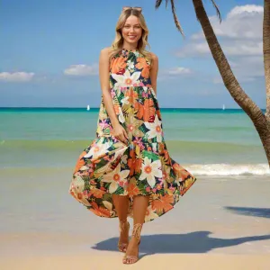 High Neck Sleeve Less Dress - Multi orange