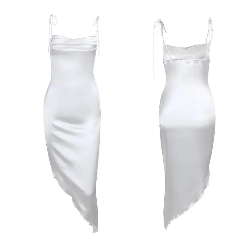 Irregular strap satin dress