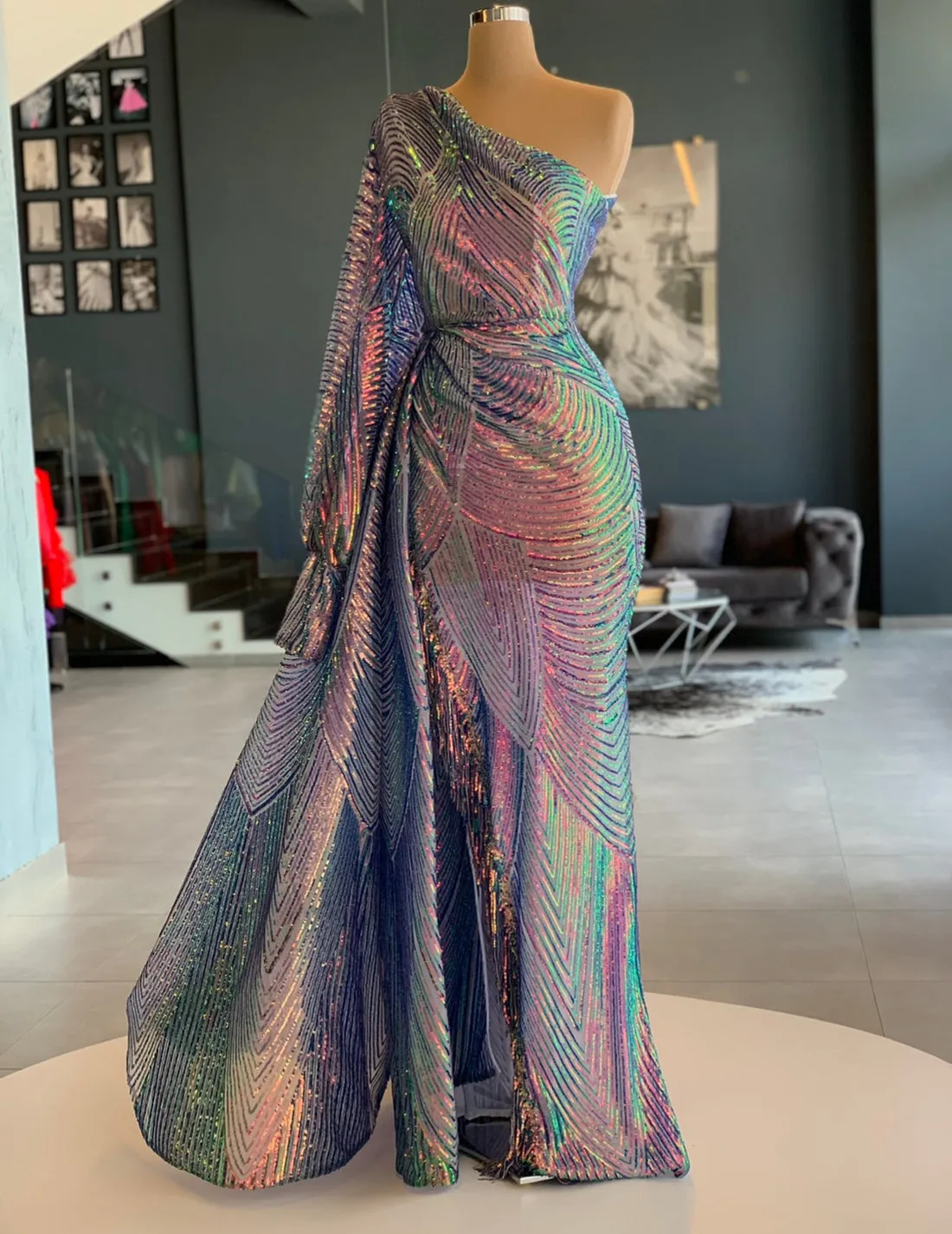 Isabella One-Shoulder Sleeveless Floor-Length Evening Dress