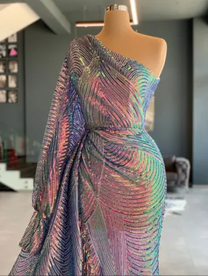 Isabella One-Shoulder Sleeveless Floor-Length Evening Dress
