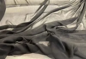 Jet Black silk chiffon Wide - Crinkle