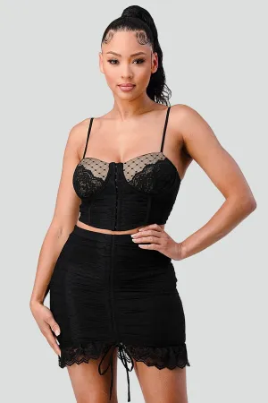 LACE SWEETHEART BUSTIER AND RUCHED LACE SKIRT SETS