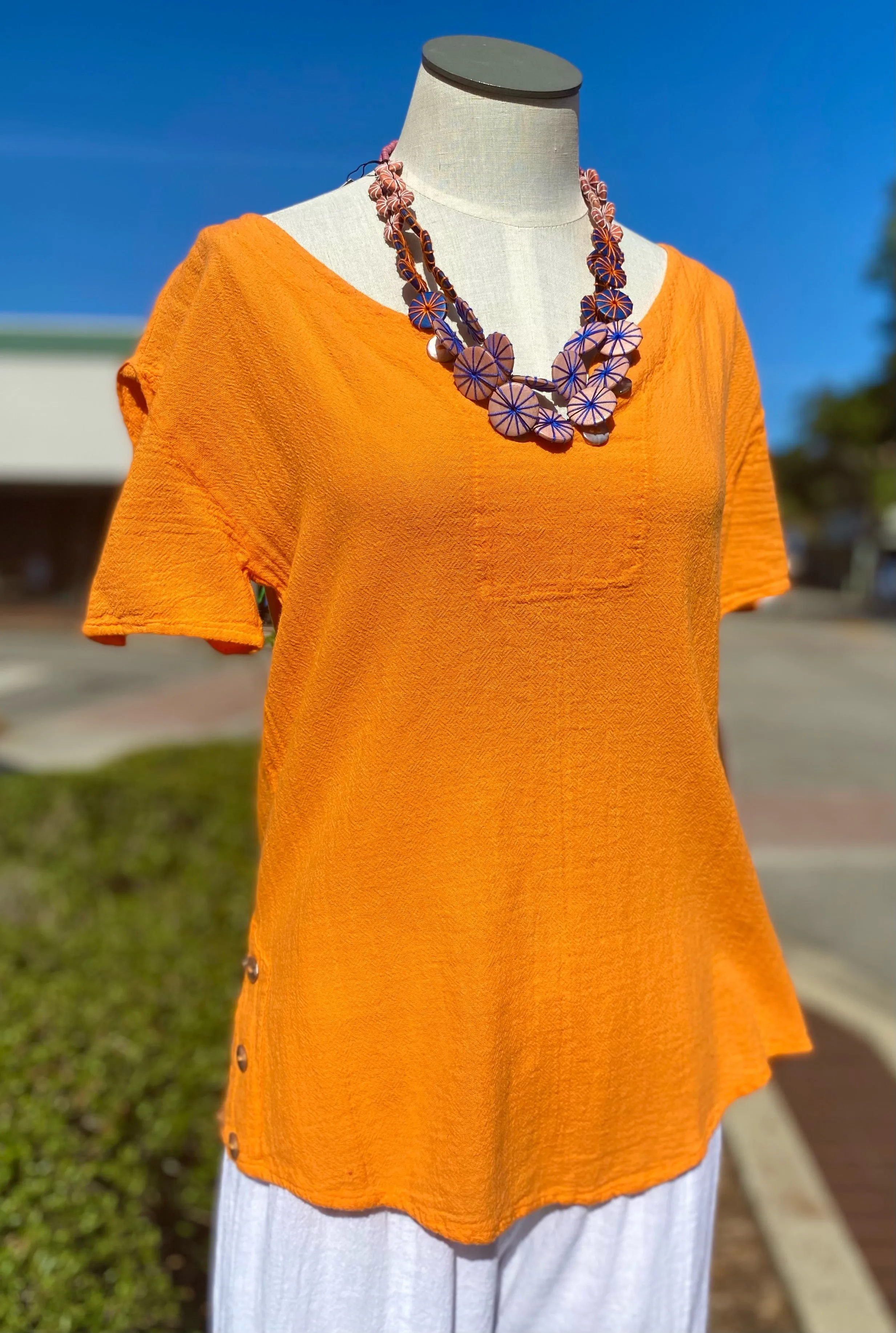 Lauren Top- Scoop Bottom Button Details