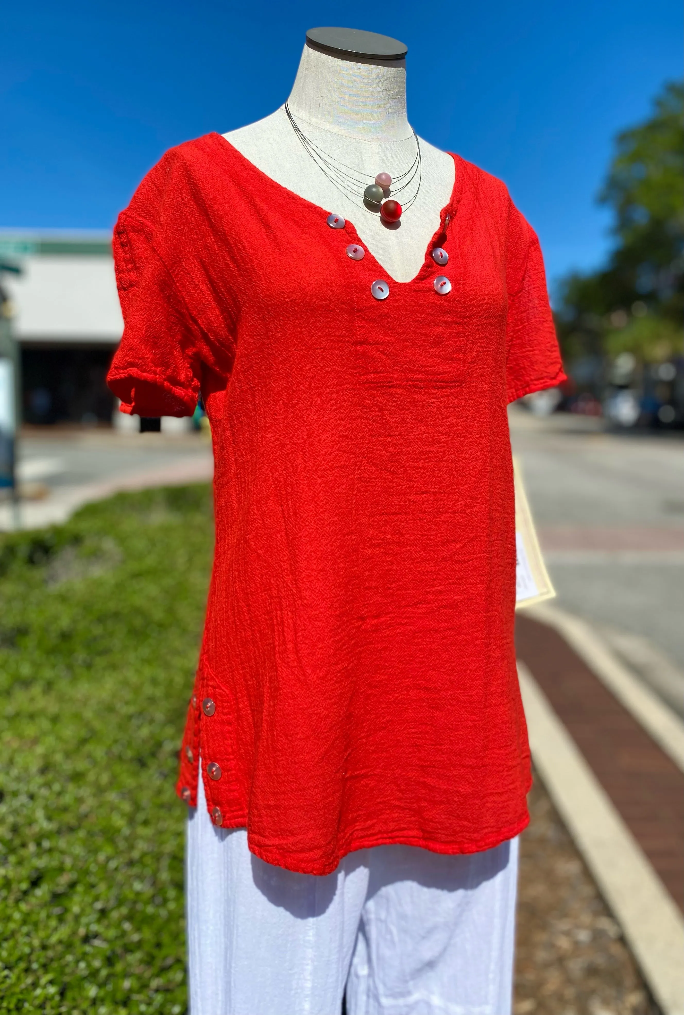 Lauren Top- Scoop Bottom Button Details