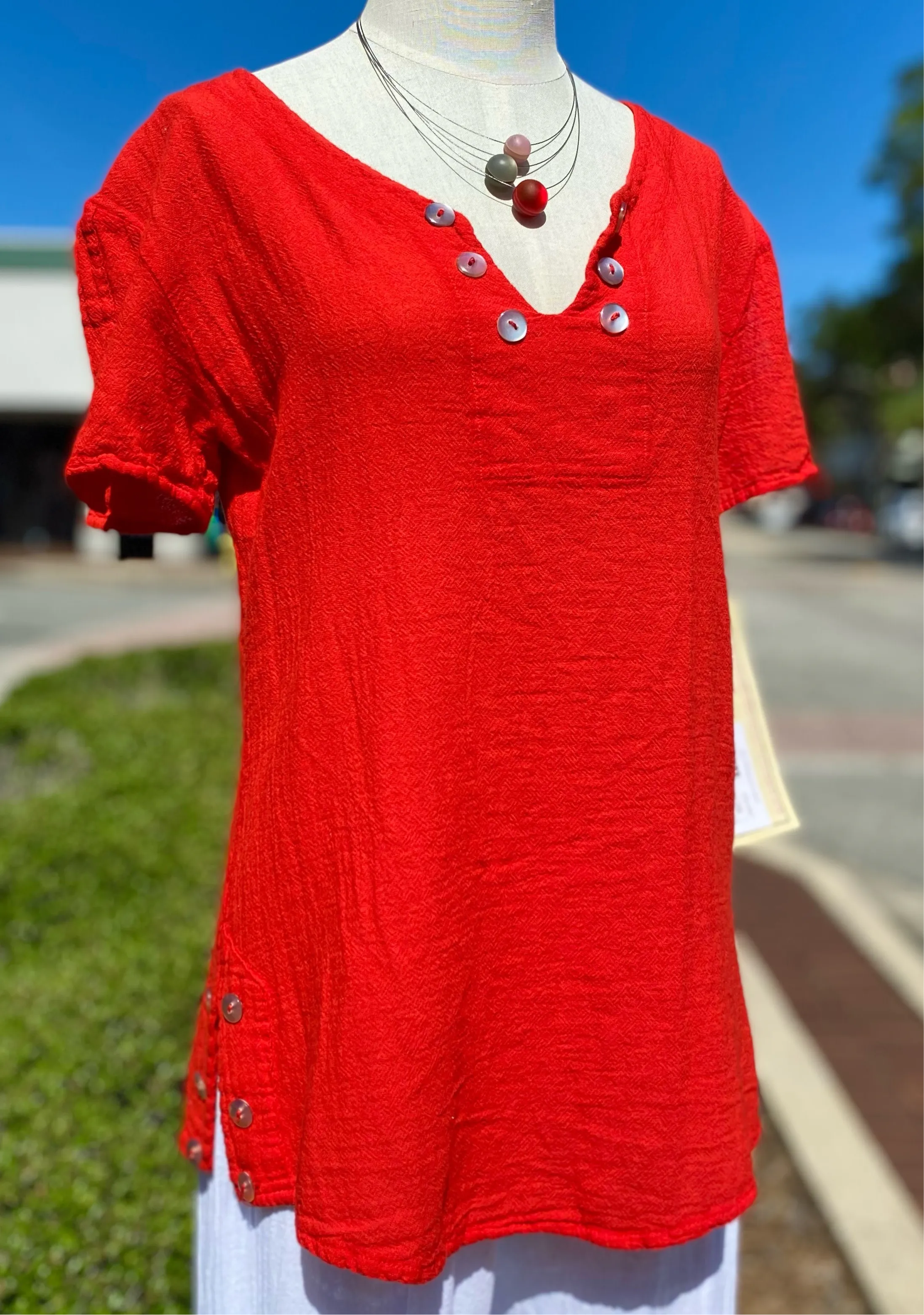 Lauren Top- Scoop Bottom Button Details