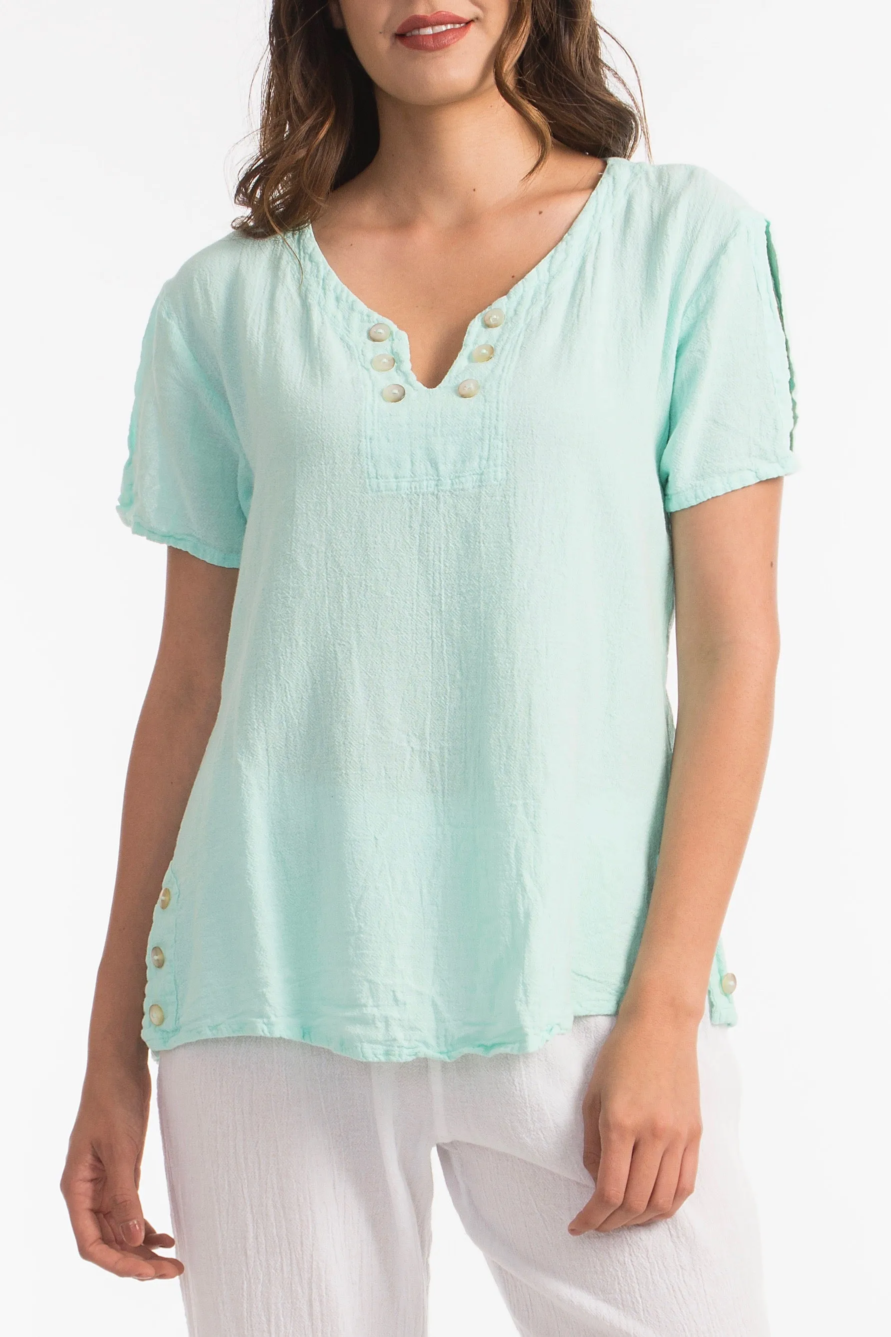 Lauren Top- Scoop Bottom Button Details