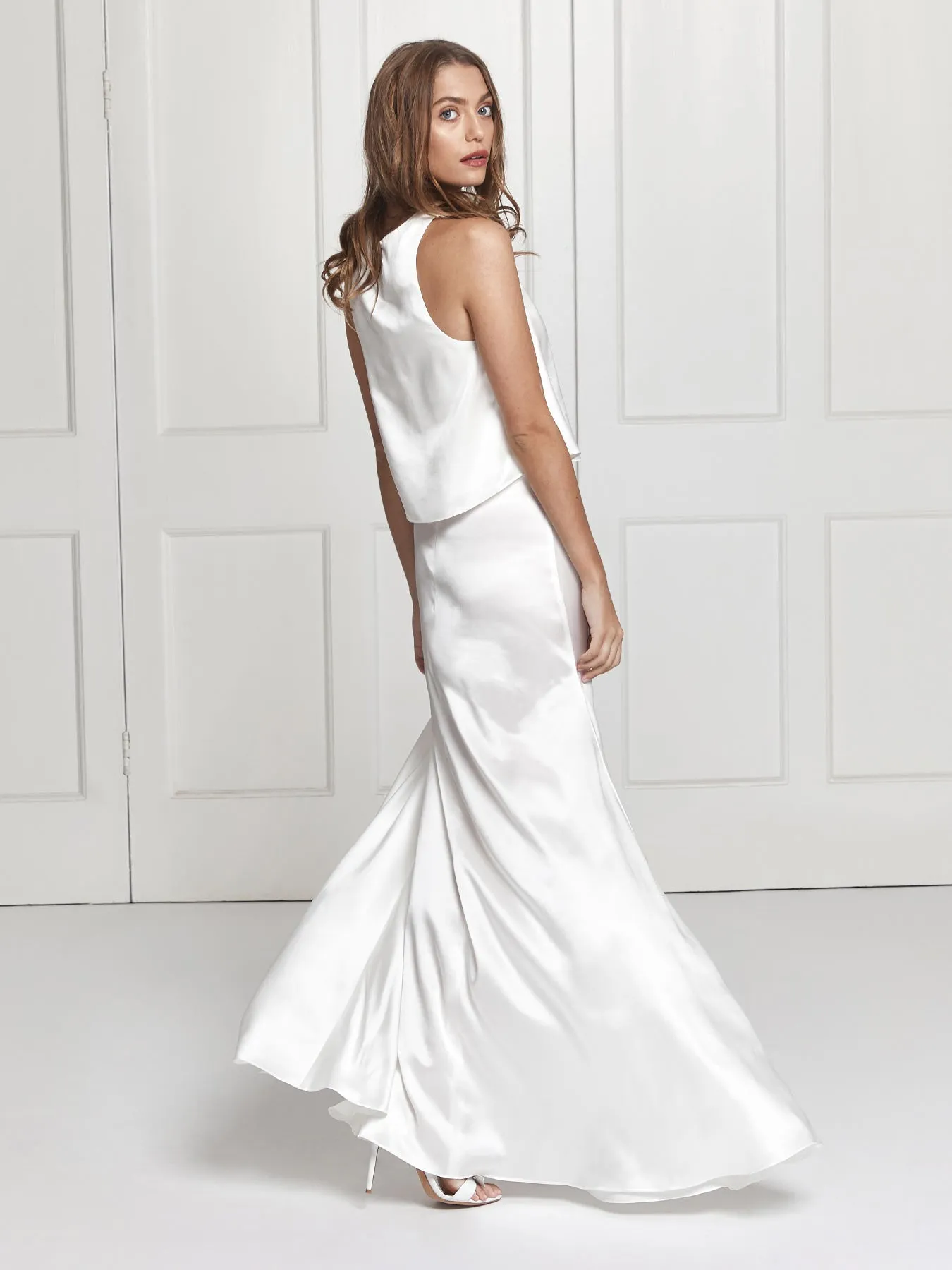 Lena ivory silk skirt & top set