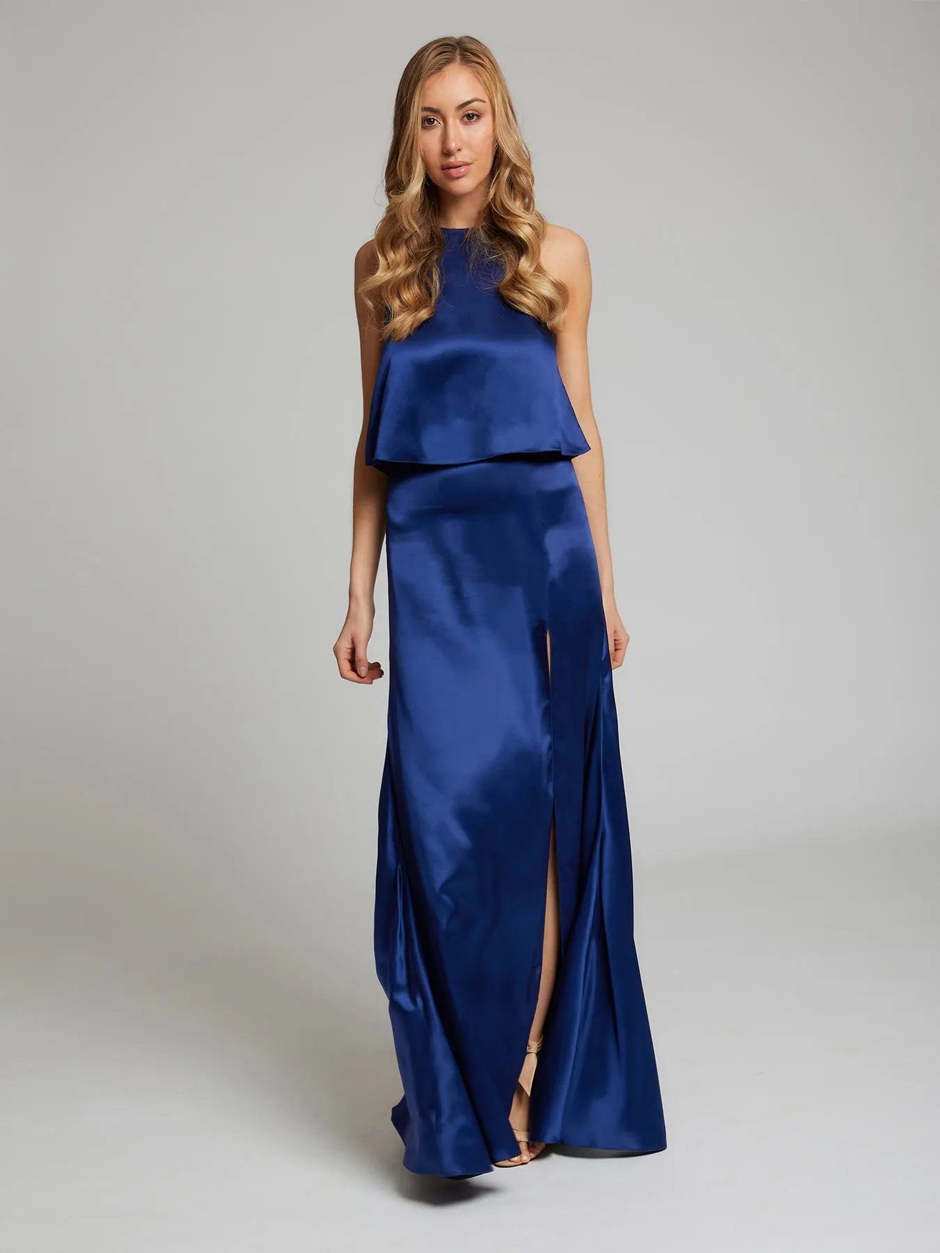 Lena navy silk skirt & top set