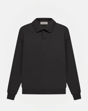 Long Sleeve Polo in Off-Black