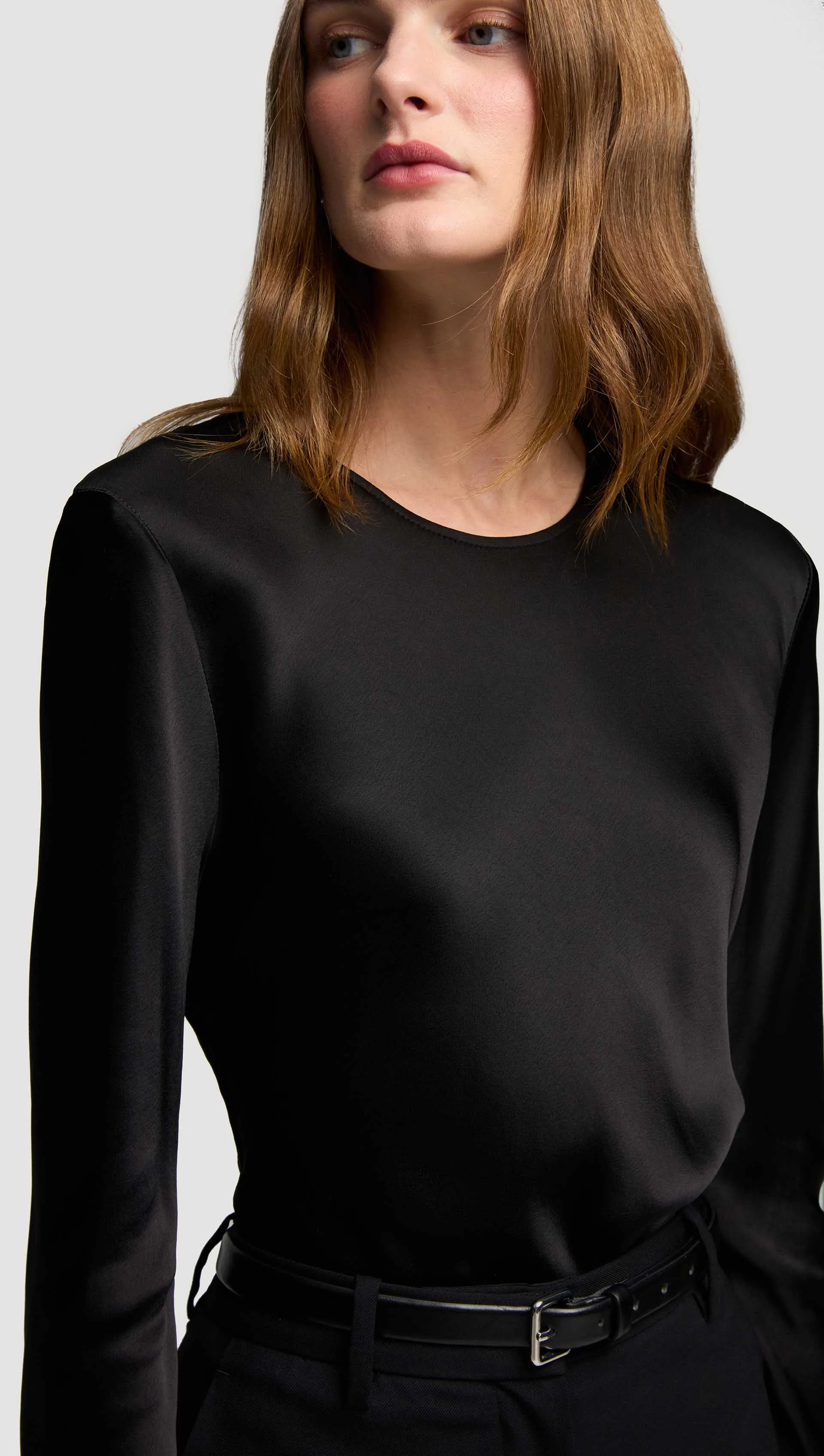 Longsleeve Bias Top in Viscose Satin | Black