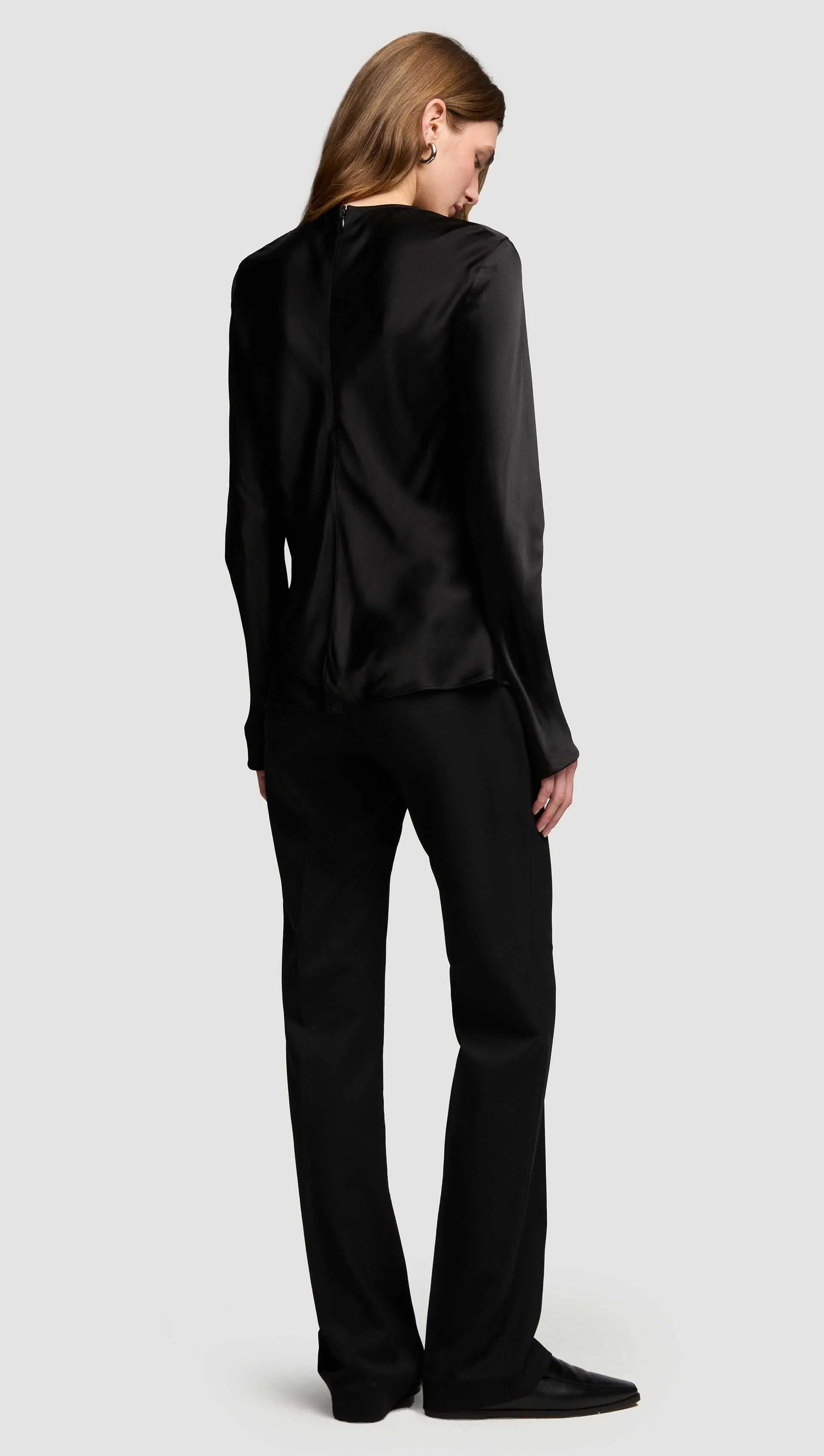Longsleeve Bias Top in Viscose Satin | Black