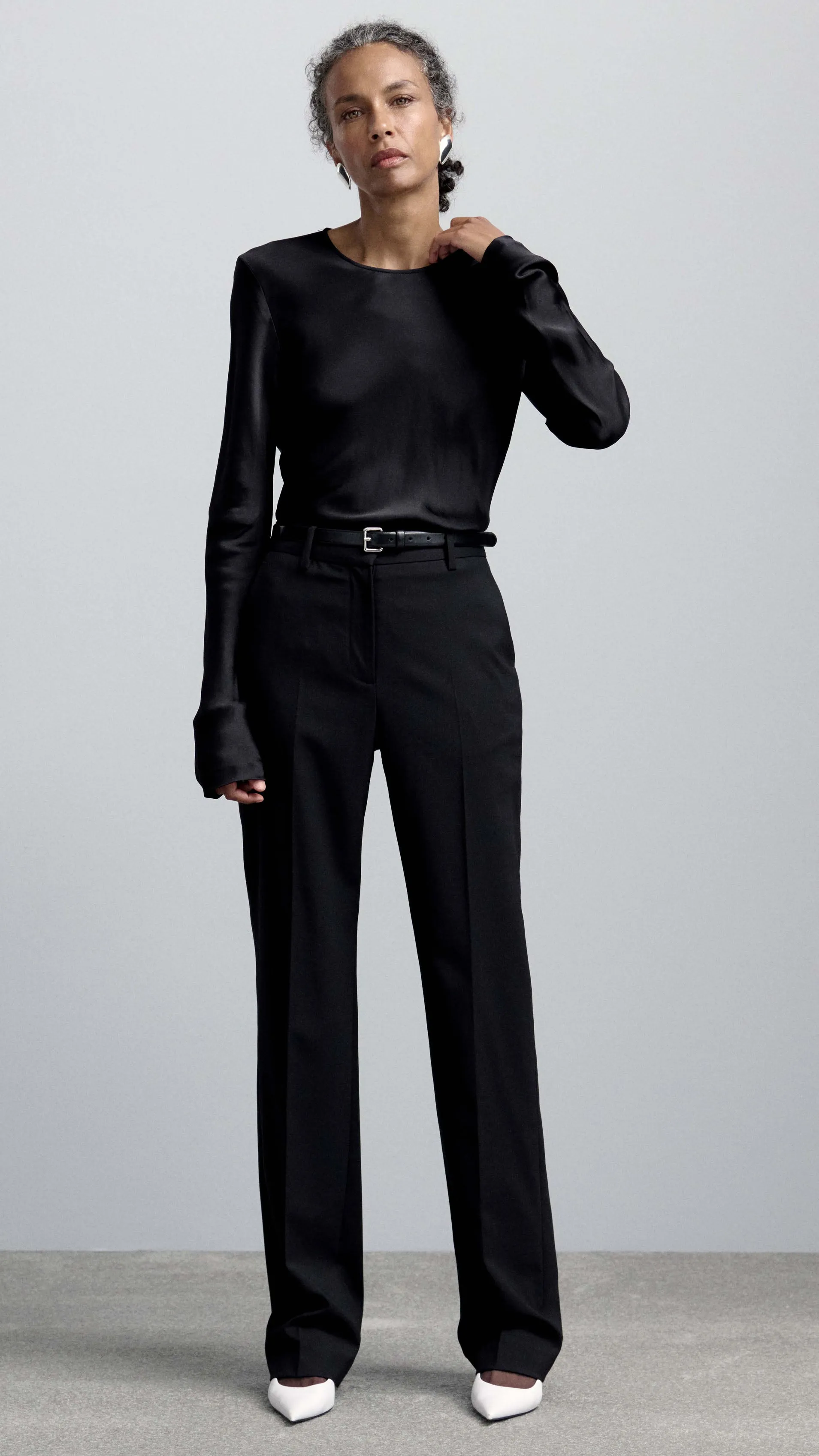 Longsleeve Bias Top in Viscose Satin | Black