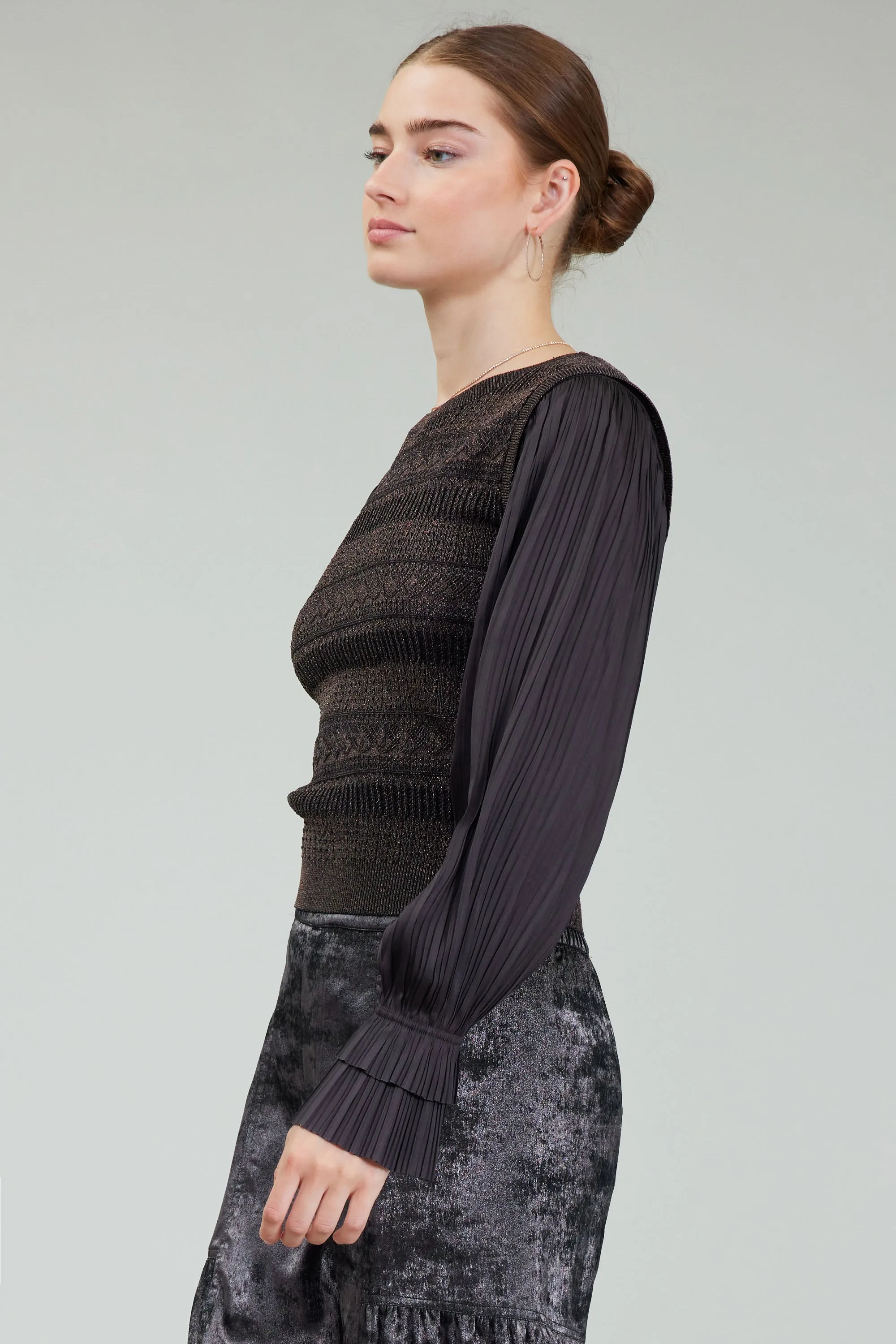 Metallic Contrast Sweater Top