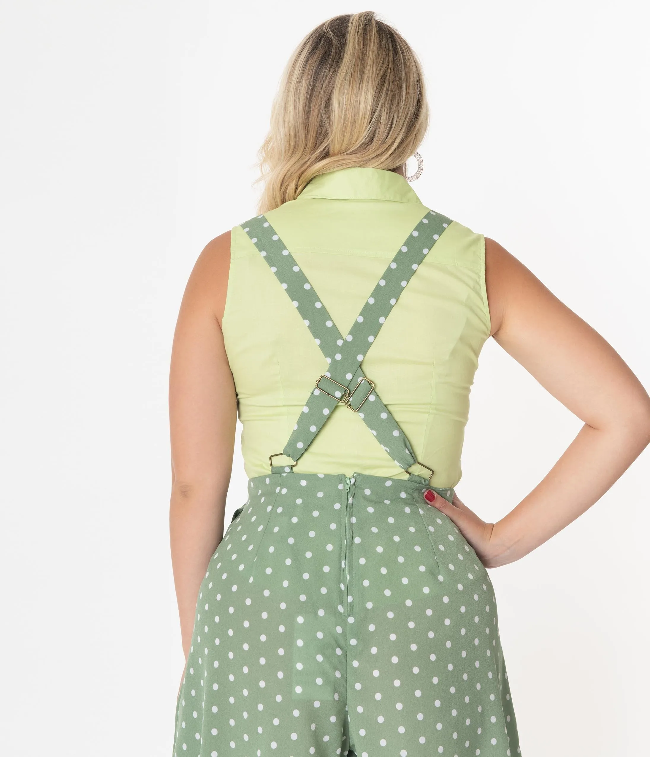 Mint Green Sleeveless Collared Cotton Button Up Blouse