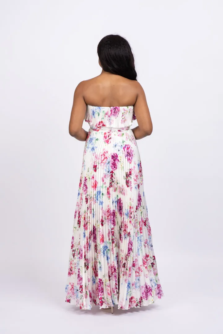 ML Monique Lhuillier Floral Satin Strapless Dress