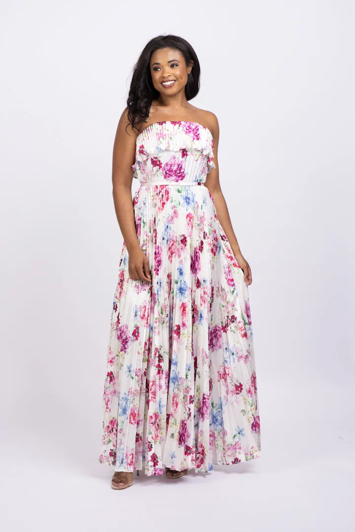 ML Monique Lhuillier Floral Satin Strapless Dress