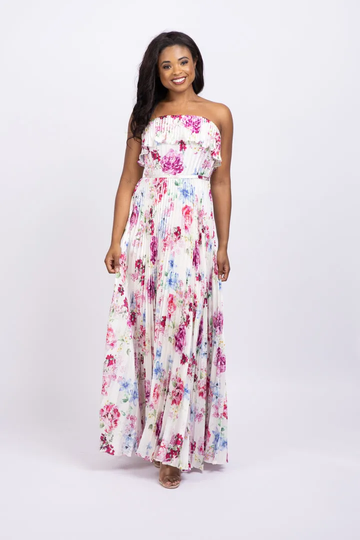ML Monique Lhuillier Floral Satin Strapless Dress