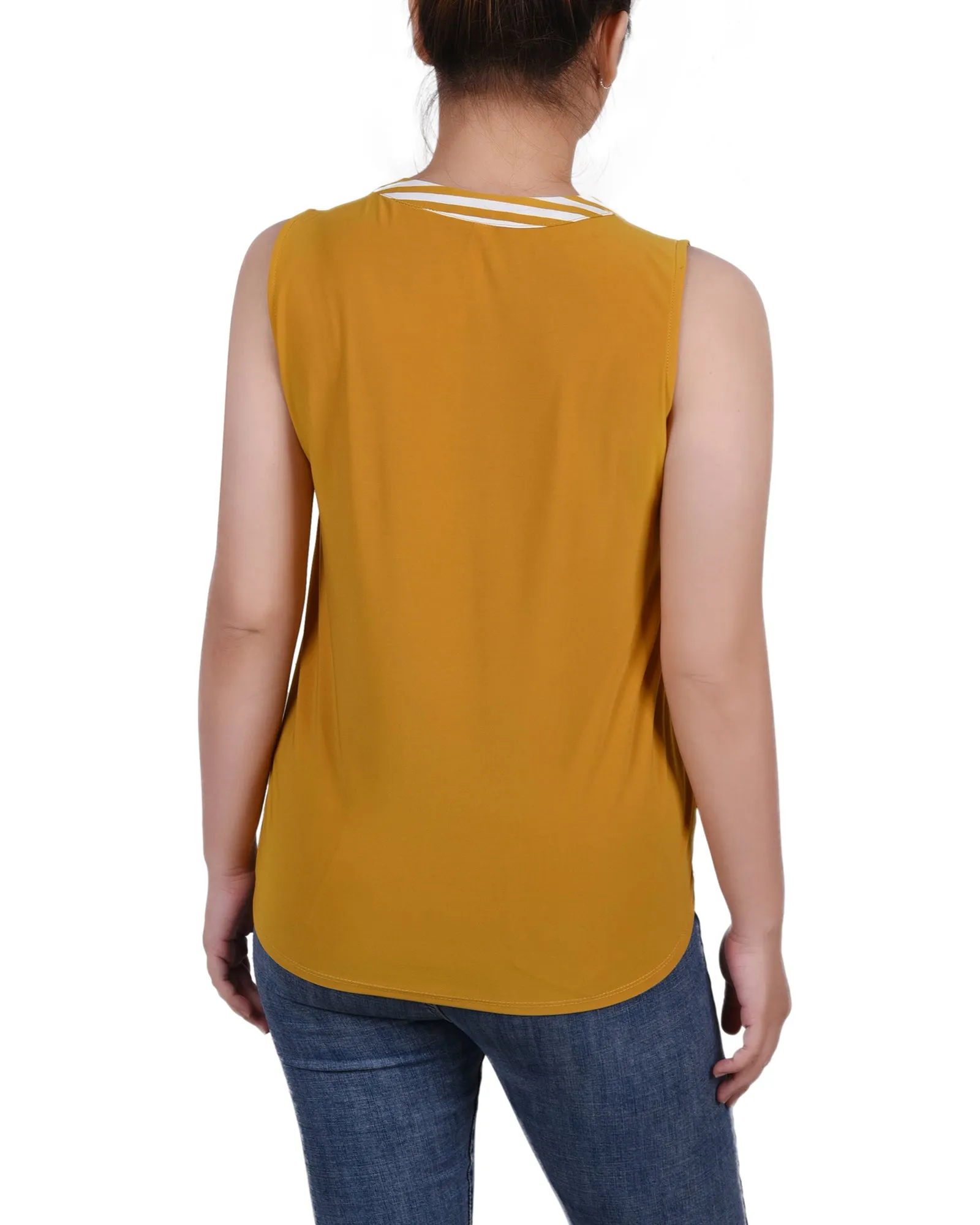 Petite Sleeveless Y Neck Combo Blouse