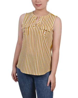 Petite Sleeveless Y Neck Combo Blouse
