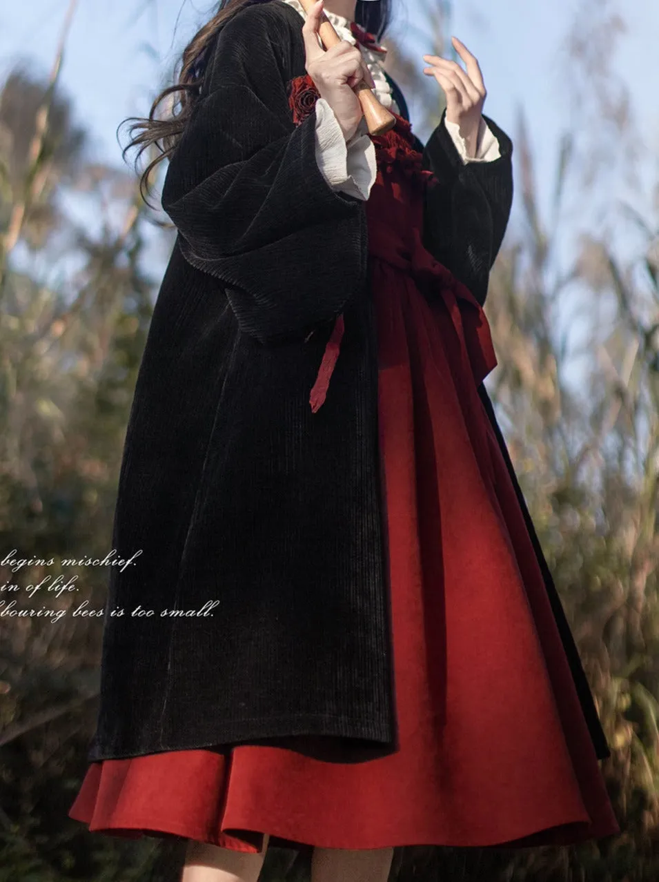 Poem Weave White Feather Dress Innershirt Rose Corsage   Ruffle Red Ruffle Retro Jacket Suspender Rose