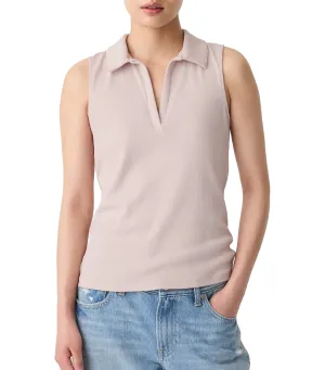 Ribbed Sleeveless Polo Shirt Dull Rose