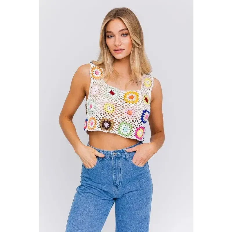 SLEEVELESS MULTI CROCHET TOP