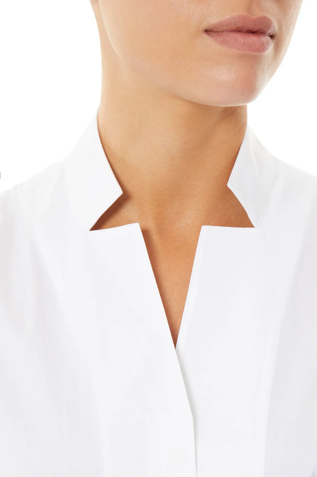 Sleeveless Notched Collar Stretch Cotton Shirt