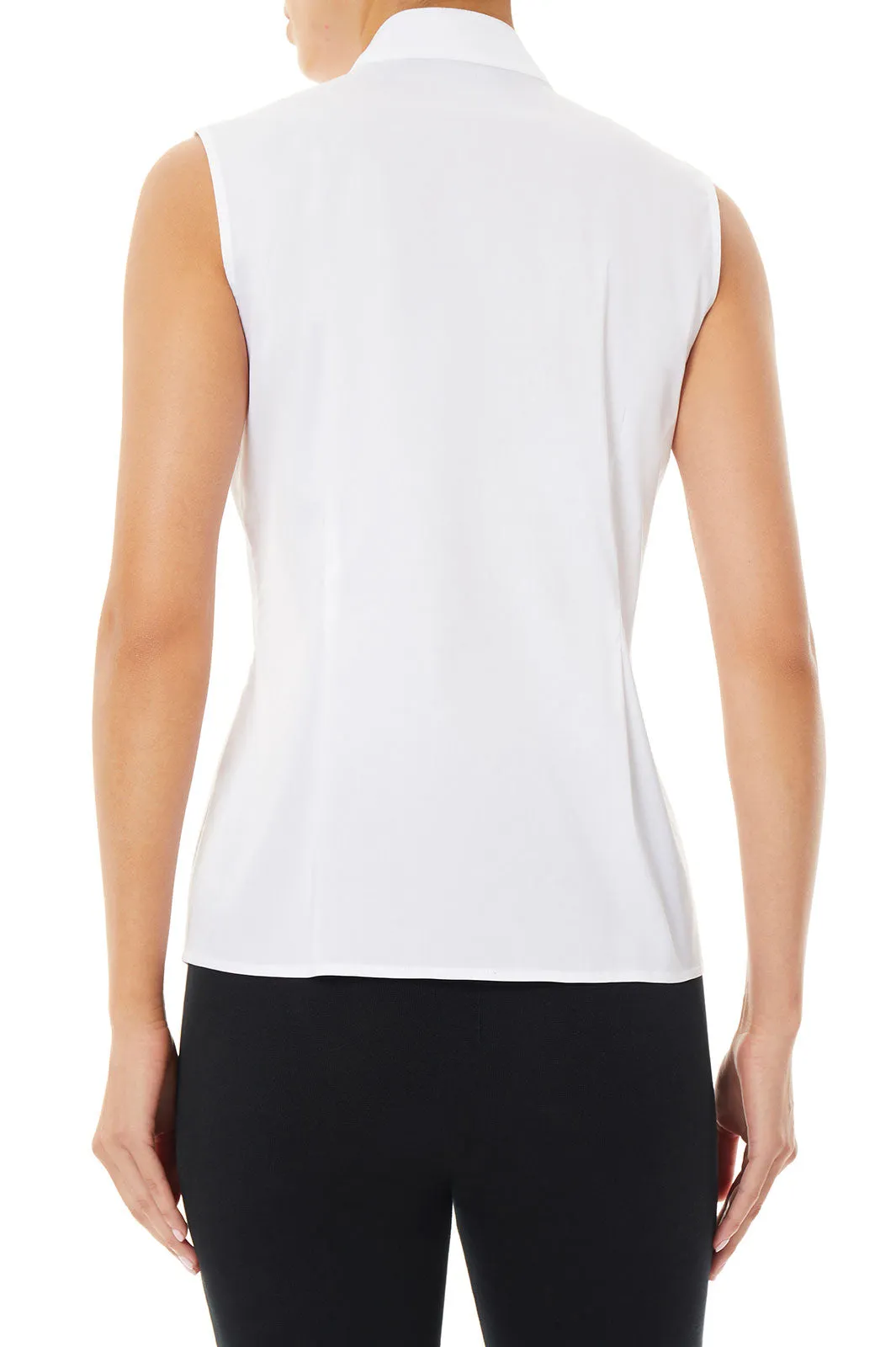 Sleeveless Notched Collar Stretch Cotton Shirt
