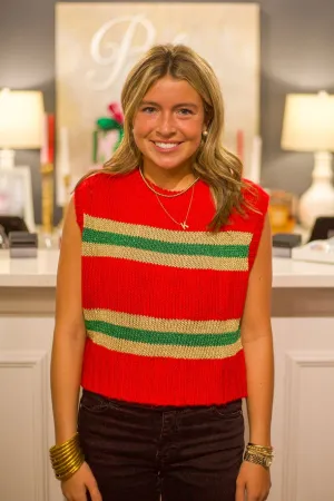 Sleeveless Sweater Top W/ Tinsel Stripes