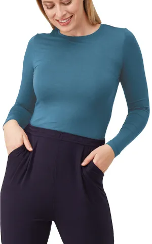 Tani 100% Modal Top with Long Sleeve and Round Neck in Pacific 79276