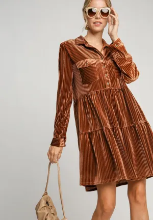Textured Velvet Button Down Dress