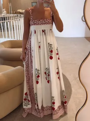 UAKISS  -  Casual Sweet Sleeveless Patchwork Party Dress, Women Summer Backless Fashion Maxi Dress, 2024 Square Collar Simple Ladies Dress