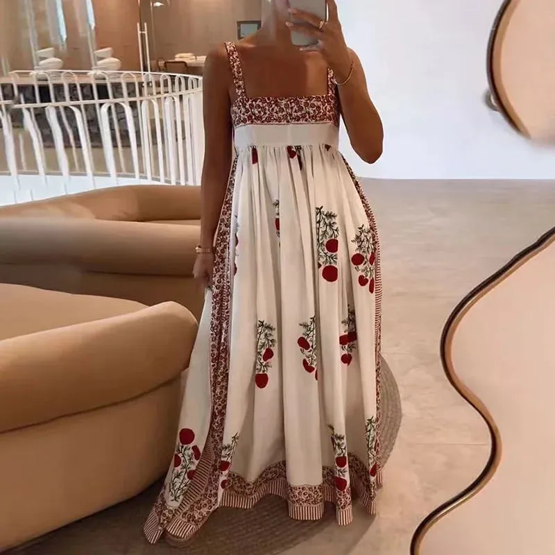 UAKISS  -  Casual Sweet Sleeveless Patchwork Party Dress, Women Summer Backless Fashion Maxi Dress, 2024 Square Collar Simple Ladies Dress