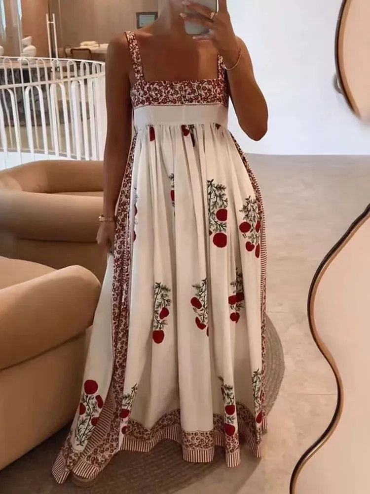 UAKISS  -  Casual Sweet Sleeveless Patchwork Party Dress, Women Summer Backless Fashion Maxi Dress, 2024 Square Collar Simple Ladies Dress