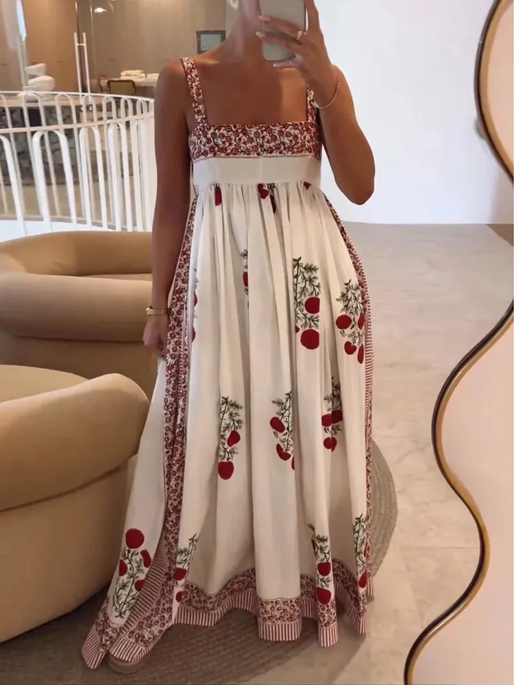 UAKISS  -  Casual Sweet Sleeveless Patchwork Party Dress, Women Summer Backless Fashion Maxi Dress, 2024 Square Collar Simple Ladies Dress